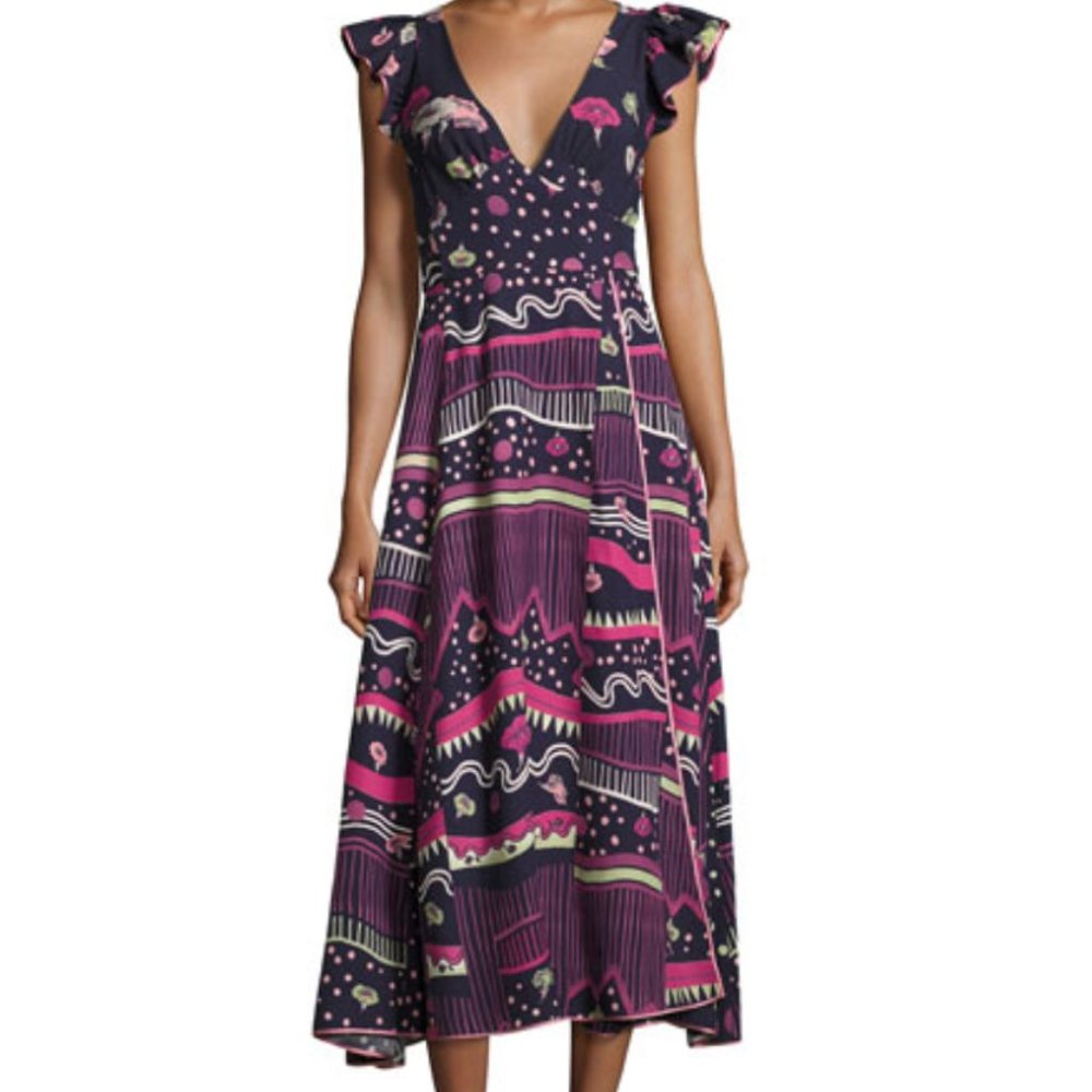 Floral-Print Flutter-Sleeve Midi Dress NWT size 6